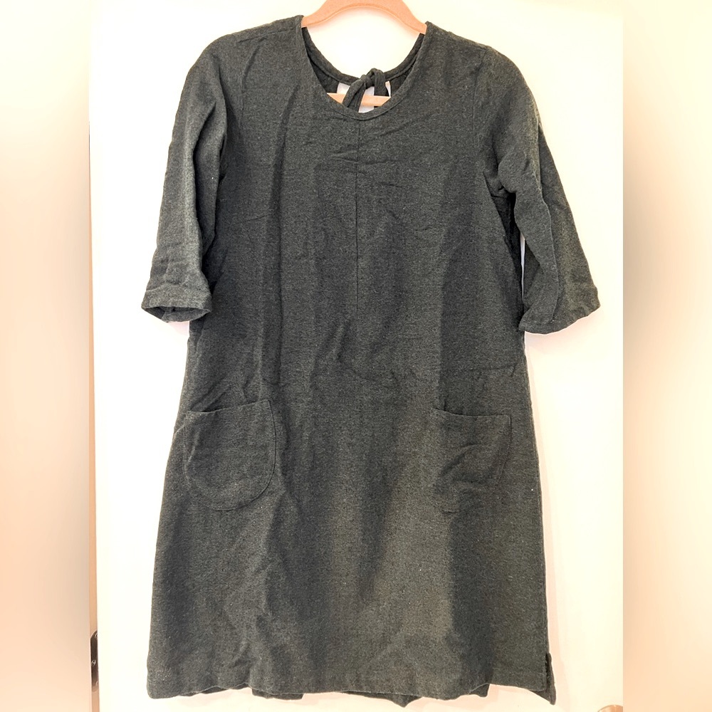Forest green wooly shift dress with pockets